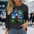 赤いボーダーコリー 星月夜犬 アートワーク 長袖Tシャツ 彼女への贈り物