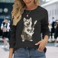 面白いtシャツ シベリアンハスキー 犬 ギター イヌ メンズ グッズ かわいい おもしろ 面白い 服 ネタ 長袖Tシャツ 彼女への贈り物