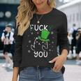面白い黒猫レプラコーンファックラッキーユー聖パトリックデー 長袖Tシャツ 彼女への贈り物