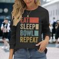 食べる眠るボウルを繰り返す おもしろボウリング 長袖Tシャツ 彼女への贈り物