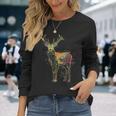 鹿 アートワーク 幾何学的 抽象 動物 グラフィック アート 鹿 長袖Tシャツ 彼女への贈り物