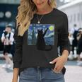黒猫 星月夜 長袖Tシャツ 彼女への贈り物