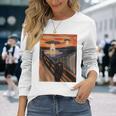 Ufo エイリアン 楽しい 絶叫 猫 アート パロディ 長袖Tシャツ 彼女への贈り物