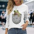 カエルの胸ポケット。 長袖Tシャツ 彼女への贈り物