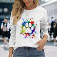 カラフルペイント スプラッター 肉球プリント 猫 犬 長袖Tシャツ 彼女への贈り物