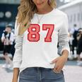 クールなレトロなレタリングジャージバック番号87 Eightyseven 長袖Tシャツ 彼女への贈り物