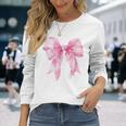コケット ピンク リボン カワイイ 長袖Tシャツ 彼女への贈り物