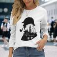 シャーロックホームズ&ロンドンのスカイラインシルエットギフト 長袖Tシャツ 彼女への贈り物