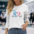 ツートーン 低音記号 ハート Ekg ウェーブ シアン&バブルガム ピンク 長袖Tシャツ 彼女への贈り物