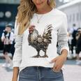 ニワトリ アニマルプリント 動物園 ロボット アートワーク 彫刻 ニワトリ 長袖Tシャツ 彼女への贈り物
