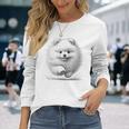 ポメラニアンポンポン犬のランニングデザインのアイデア 長袖Tシャツ 彼女への贈り物