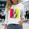 ラマ ダブルピース レトロ ポップ キャラクター グラフィック サイン ジェスチャー 長袖Tシャツ 彼女への贈り物