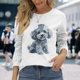 レトロデニムパッチプードル ドッグアート 芸術的 長袖Tシャツ 彼女への贈り物