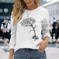 ヴィンテージ カーネーション ボタニカル ライン アート イラスト 黒インク 長袖Tシャツ 彼女への贈り物