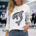 太平洋北西部シャチクジラ ネイティブアメリカン インディアンアート 長袖Tシャツ 彼女への贈り物