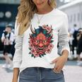 日本の鬼妖怪 悪魔 桜 般若鬼 おに面 長袖Tシャツ 彼女への贈り物