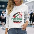無料ガザパレスチナ国旗 アラビアギフト パレスチナ 長袖Tシャツ 彼女への贈り物