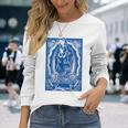 聖母マリア メキシカンブランケット アート ブルー バンダナ プリント ロイヤル 長袖Tシャツ 彼女への贈り物