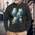 Arctic Animals コラージュ シロフクロウ キツネアザラシ ツノメ 長袖Tシャツ 高齢者への贈り物