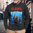 Beware Of Claws 面白いナマケモノ シャーク 映画 パロディ 長袖Tシャツ 高齢者への贈り物