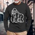 Gorilla ミニマリスト バッジ パッチライン アート 動物 長袖Tシャツ 高齢者への贈り物