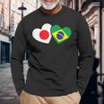 Japanese Flag Brazilian Flag Heart 日系ブラジルブラジル国旗日本国旗 長袖Tシャツ 高齢者への贈り物