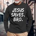 Jesusaves Bro クリスチャン 信者 信仰 神 宗教 長袖Tシャツ 高齢者への贈り物
