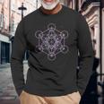 Sacred Geometry メタトロン キューブ Psy Trance Yoga Dmt Lsd Goa 長袖Tシャツ 高齢者への贈り物