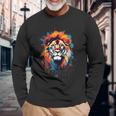 Strong Regal Lion Magestic Lion クールカラフルライオンステンシル 長袖Tシャツ 高齢者への贈り物