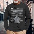 Yf-23ステルス戦闘機ミリタリージェットスペックインフォグラフィック 長袖Tシャツ 高齢者への贈り物