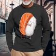 おもしろ寿司 ハグ サーモン かわいい 日本の寿司 カワイイ食べ物 長袖Tシャツ 高齢者への贈り物