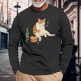 おもしろ猫 喫煙 ジョイント ビール タバコ キティ Gen Z ミーム 長袖Tシャツ 高齢者への贈り物