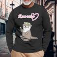 ゆるカワウソさん まるくん『おはなの かんむり』コツメカワウソ かわいい イラスト 長袖Tシャツ 高齢者への贈り物