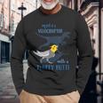 わたしのペットはふわふわお尻オカメインコの鳥を持ったベロキラプトル 長袖Tシャツ 高齢者への贈り物
