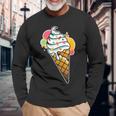 アイスクリームコーン×スプリンクルワッフルコーン 長袖Tシャツ 高齢者への贈り物