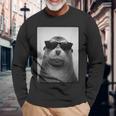 アシカ サングラス フォトブース レトロ 動物 アザラシ ポートレート 長袖Tシャツ 高齢者への贈り物