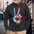 アメリカ国旗 愛国心 平和 手 指 サイン ジェスチャー 長袖Tシャツ 高齢者への贈り物