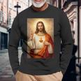 イエスの聖心カトリックキリスト教宗教デザイン。 長袖Tシャツ 高齢者への贈り物