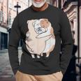 イングリッシュブルドッグハグ 長袖Tシャツ 高齢者への贈り物