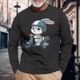 ウサギ スクーター ペット 面白い オートバイ 長袖Tシャツ 高齢者への贈り物