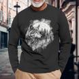 オオカミの絵 プリント 神秘的なオオカミの森 月 遠吠え 長袖Tシャツ 高齢者への贈り物