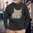オオヤマネコのデザインオオヤマネコの野良猫ギフト 長袖Tシャツ 高齢者への贈り物