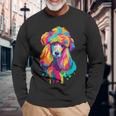 カラフルなポップアートデザイン スタンダードプードル犬 長袖Tシャツ 高齢者への贈り物