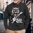 ギターを弾く猫 ヘヴィメタル ロックキャット おもしろギタリスト 長袖tシャツ 長袖Tシャツ 高齢者への贈り物