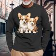 コーギー子犬 長袖tシャツ 長袖Tシャツ 高齢者への贈り物