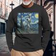ゴッホ 星月夜 未来アート 面白い ロボット ウォーキング 長袖Tシャツ 高齢者への贈り物