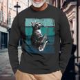 サックスを奏でる猫 ヴィンテージ 猫 ジャズ サックス 音楽 サックス 長袖Tシャツ 高齢者への贈り物