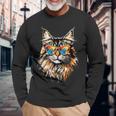 サングラスをかけたメインクーン猫 かわいいメインクーン猫 長袖Tシャツ 高齢者への贈り物
