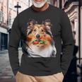シェットランド・シープドッグ・バーガー 長袖Tシャツ 高齢者への贈り物