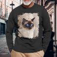 シャムの子猫の頭の顔 長袖Tシャツ 高齢者への贈り物